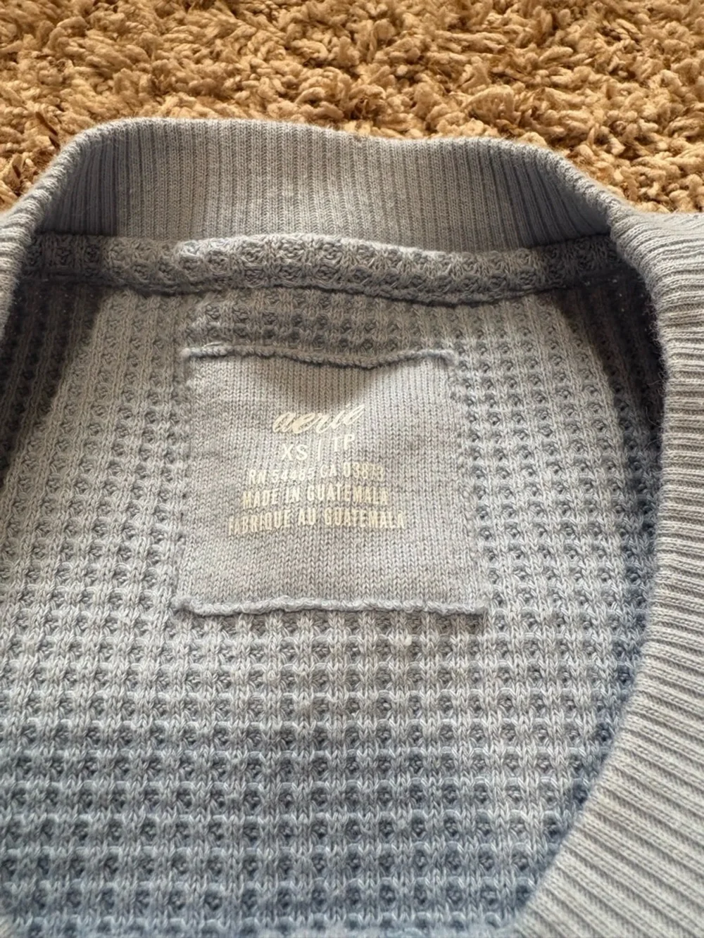 Aerie Light Blue Waffle-Knit Crewneck Sweater Womens size XS oversized fit